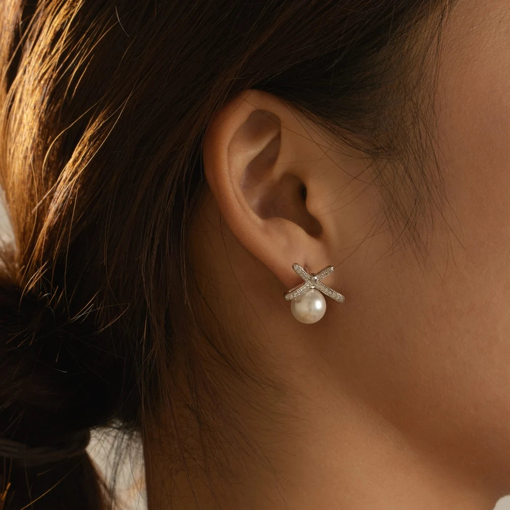 Dainty Bow Pearl Stud 925 Sterling Silver Earrings by KAKODIY - product view 6