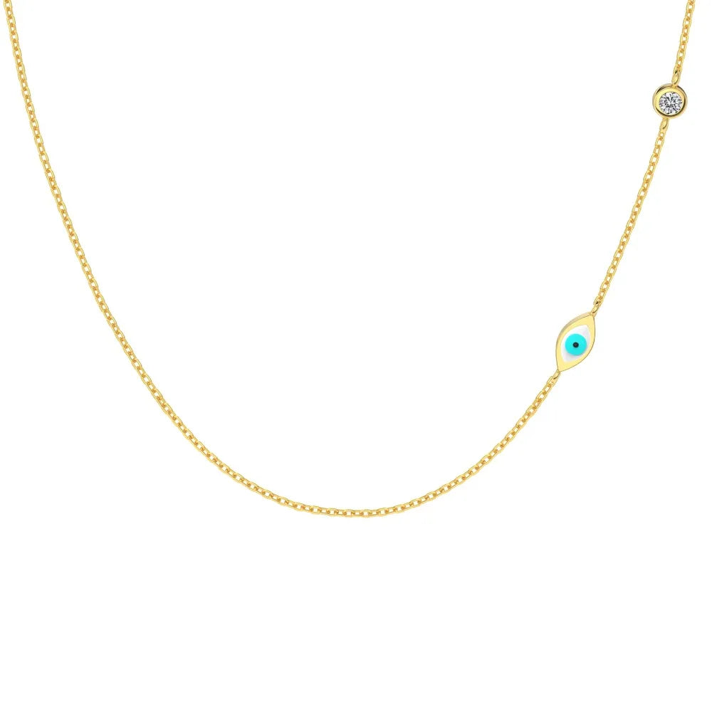 Simplicity Design Solid 925 Sterling Silver Link Chain Enamel 5A Cubic Zirconia Evil Blue Eyes Chain Necklace for Women