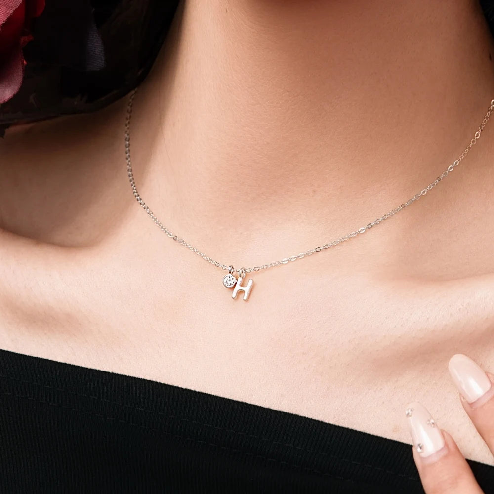 925 Silver H Initial 5A CZ Necklace DY191881 product image 4