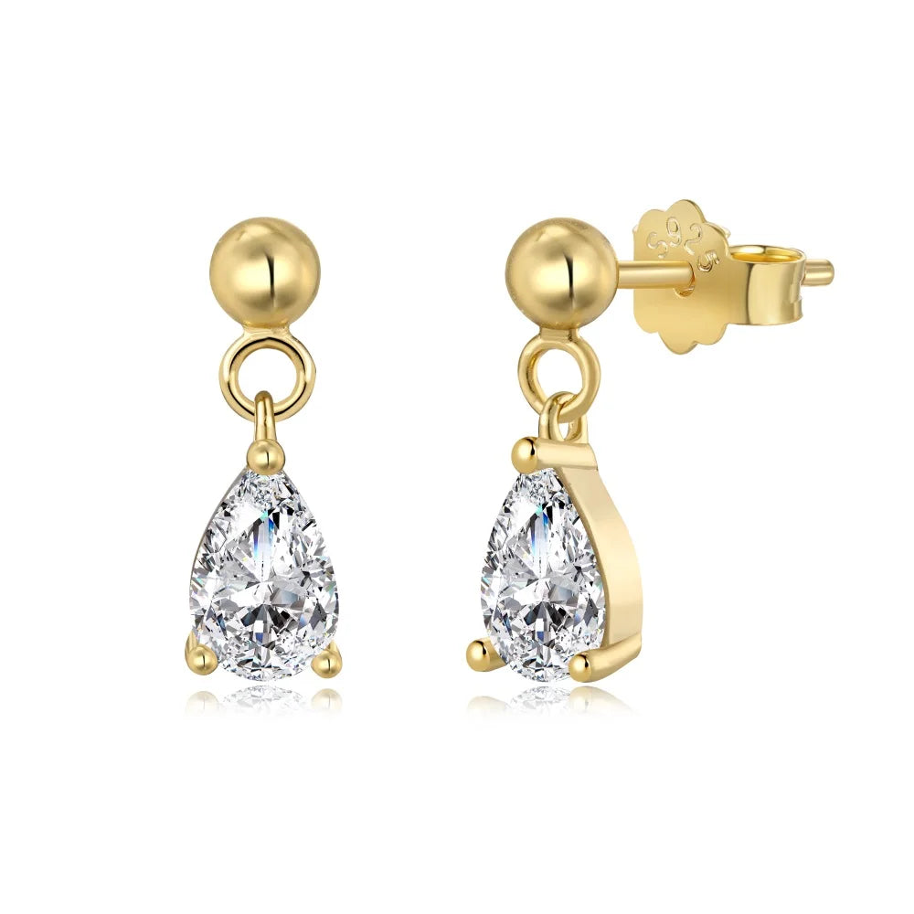 KAKODIY Fine Rhodium Plated 18K Gold 925 Sterling Silver Pear-shaped 5A Cubic Zirconia Imitation Diamond Beads Stud Earrings