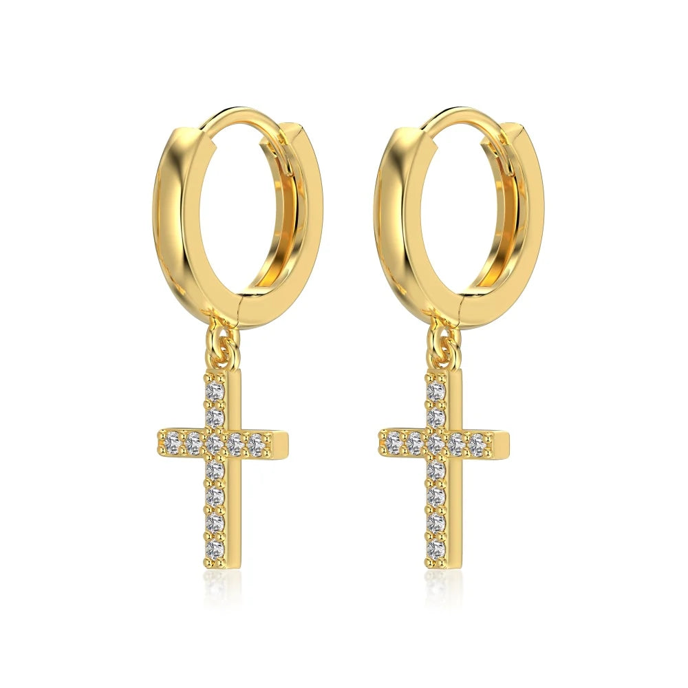KAKODIY Jewelry Exquisite 925 Sterling Silver 5A Cubic Zirconia Miniature Religious Cross Pendant Earrings Women's Daily Jewelry
