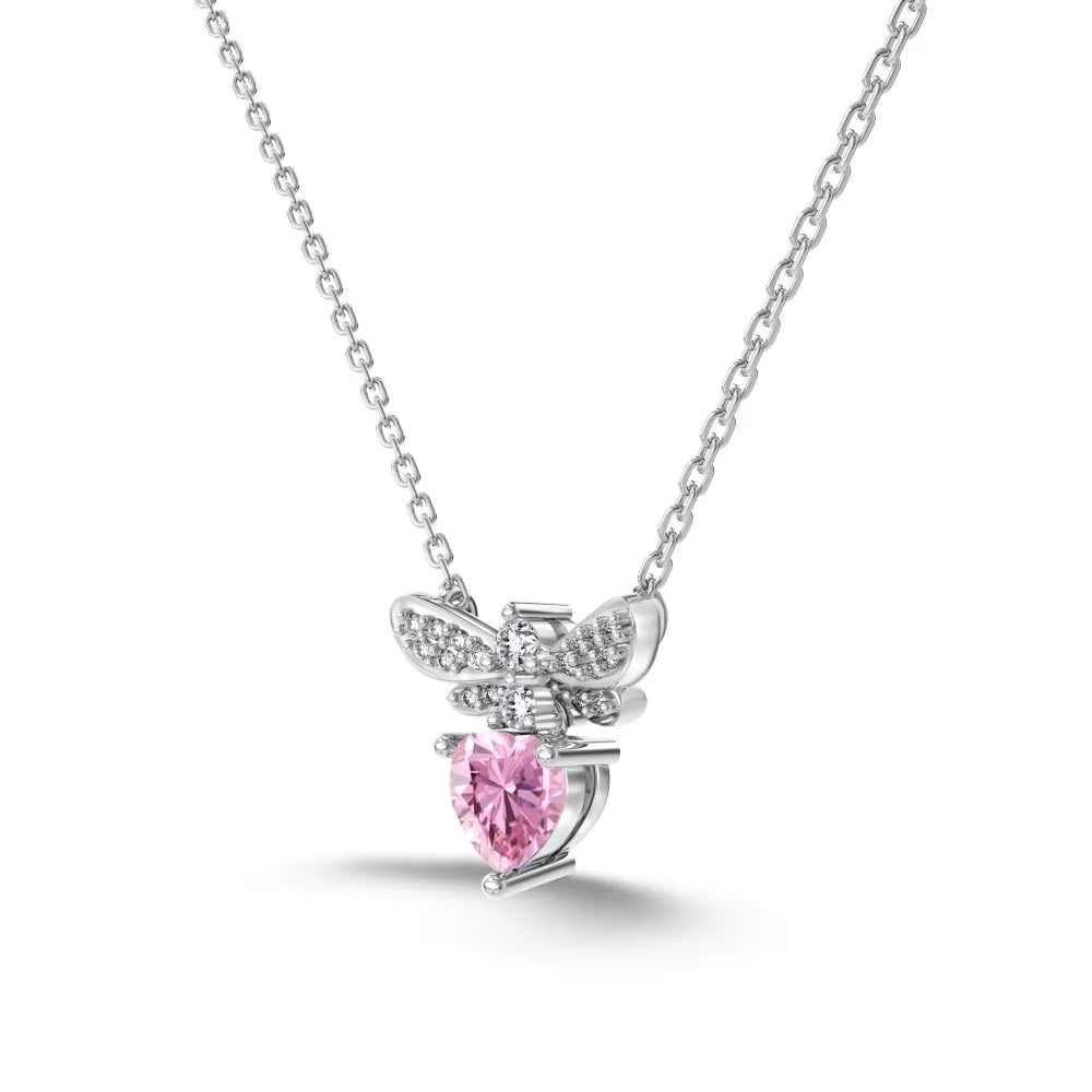 Tiny Cute Design Fine Jewelry Women S925 Silver Link Chain 5A Cubic Zirconia Stone Heart Bee Pendant Necklaces for Women