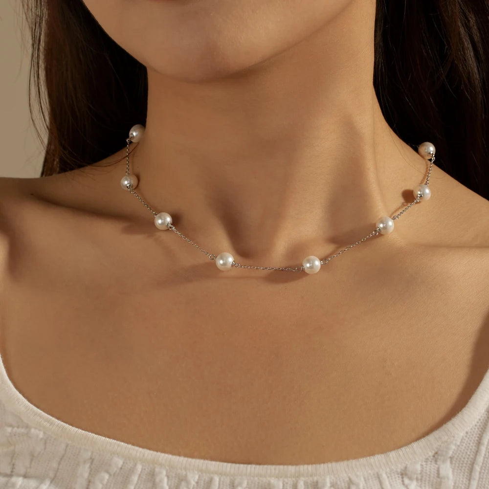 Shell Shell Pearl Choker 925 Sterling Silver Necklace by KAKODIY - product view 6