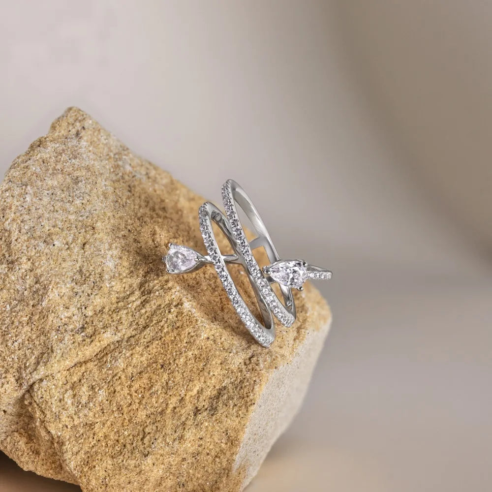 Magnificent Fine Jewellery Non Tarnish Rhodium Plated S925 Silver Multiple Layer Eternity Band 5A Zirconia Bridal Rings