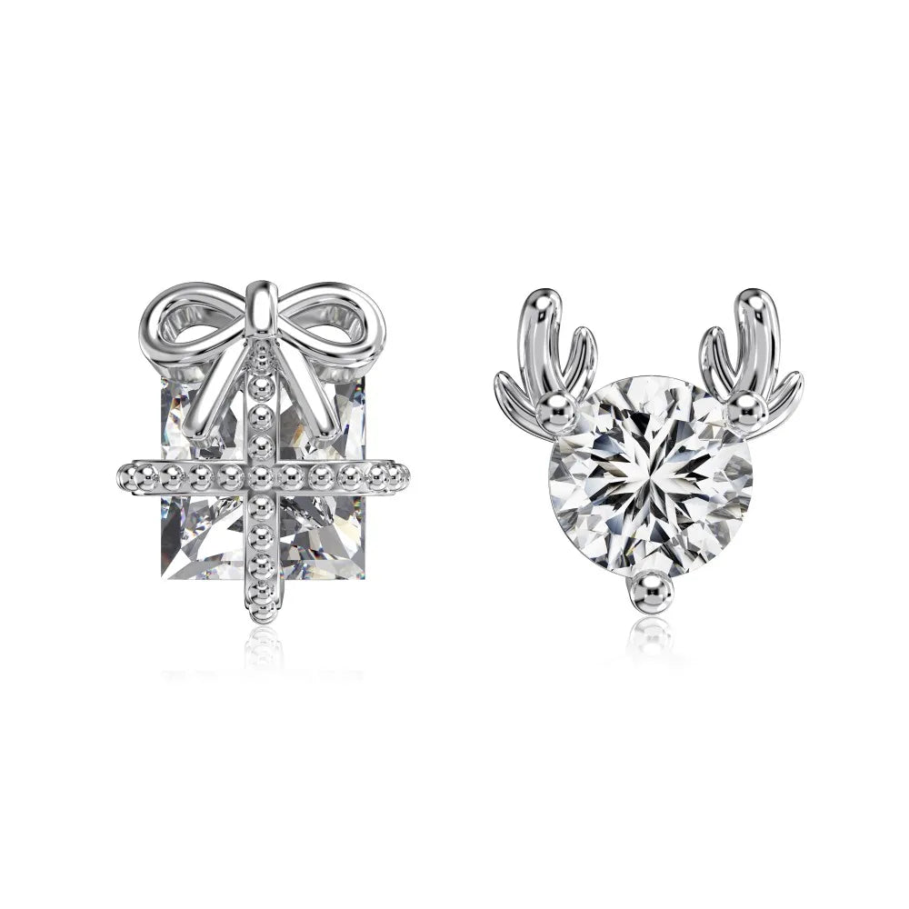 Sustainable Jewelry Factory 2025 Christmas Festival Xmas Gifts Elk 5A Cubic Zirconia S925 Silver Stud Earrings for Women