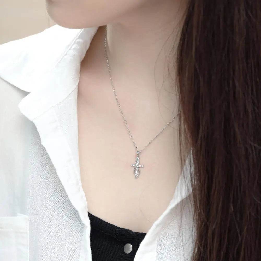 Cross Cubic Zirconia Pendant 925 Sterling Silver Necklace by KAKODIY - product view 6