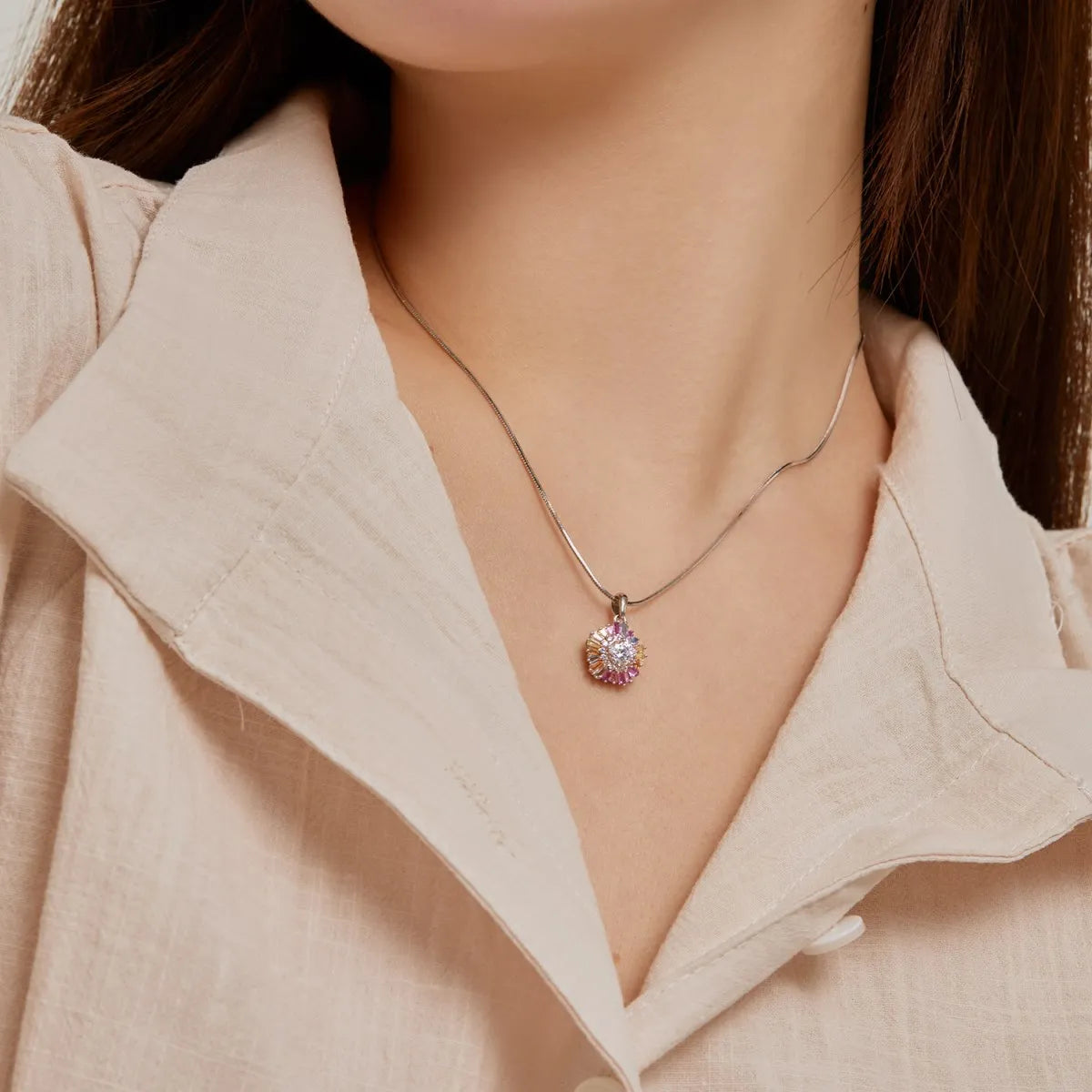 Classic Cubic Zirconia Pendant 925 Sterling Silver Necklace by KAKODIY - product view 6
