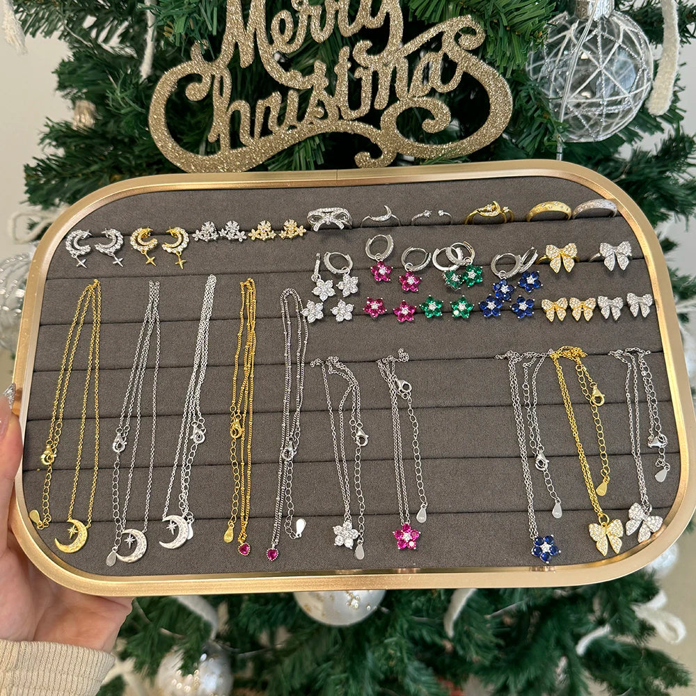 Trendy Design Christmas Xmas Jewelry Gift 925 Sterling Silver Double Layers Bow-knot 5A Cubic Zirconia Shiny Jewelry Rings