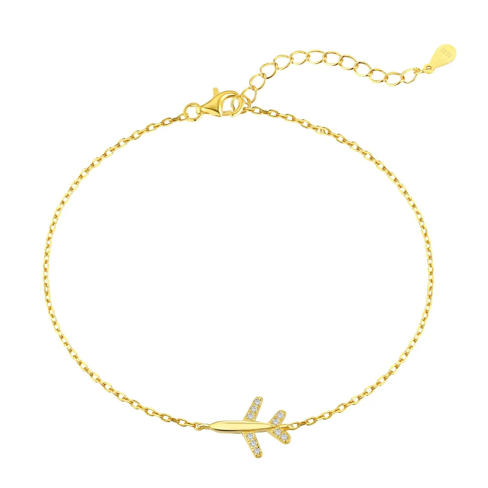 925 Sterling Silver Airplane CZ Charm Bracelet product image 7