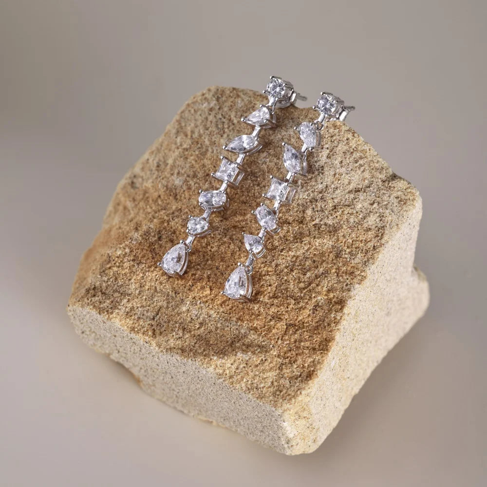 Top Fine Women Jewellery 925 Sterling Silver 5A Cubic Zirconia Shiny Tassel Multiple Stone Stud Earrings for Women