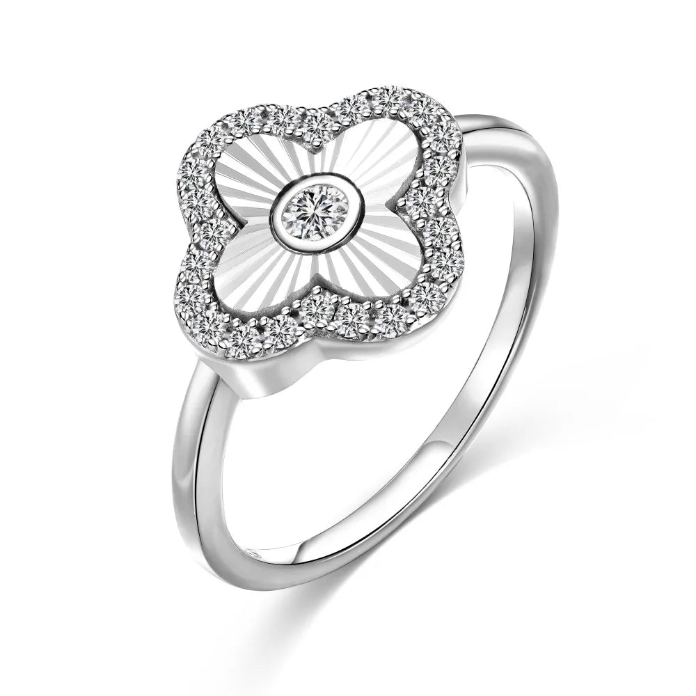 925 Sterling Silver Clover 5A CZ Ring product image 7
