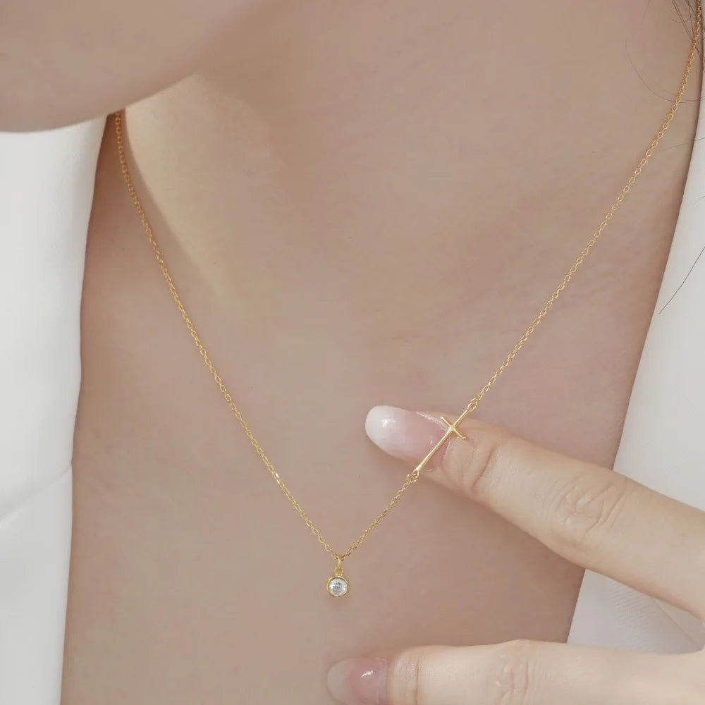 Charm Design Women Dress up Jewelry Accessories Rhodium 18K Gold Plated Link Chain Cross 5A Zirconia Pendant Necklaces