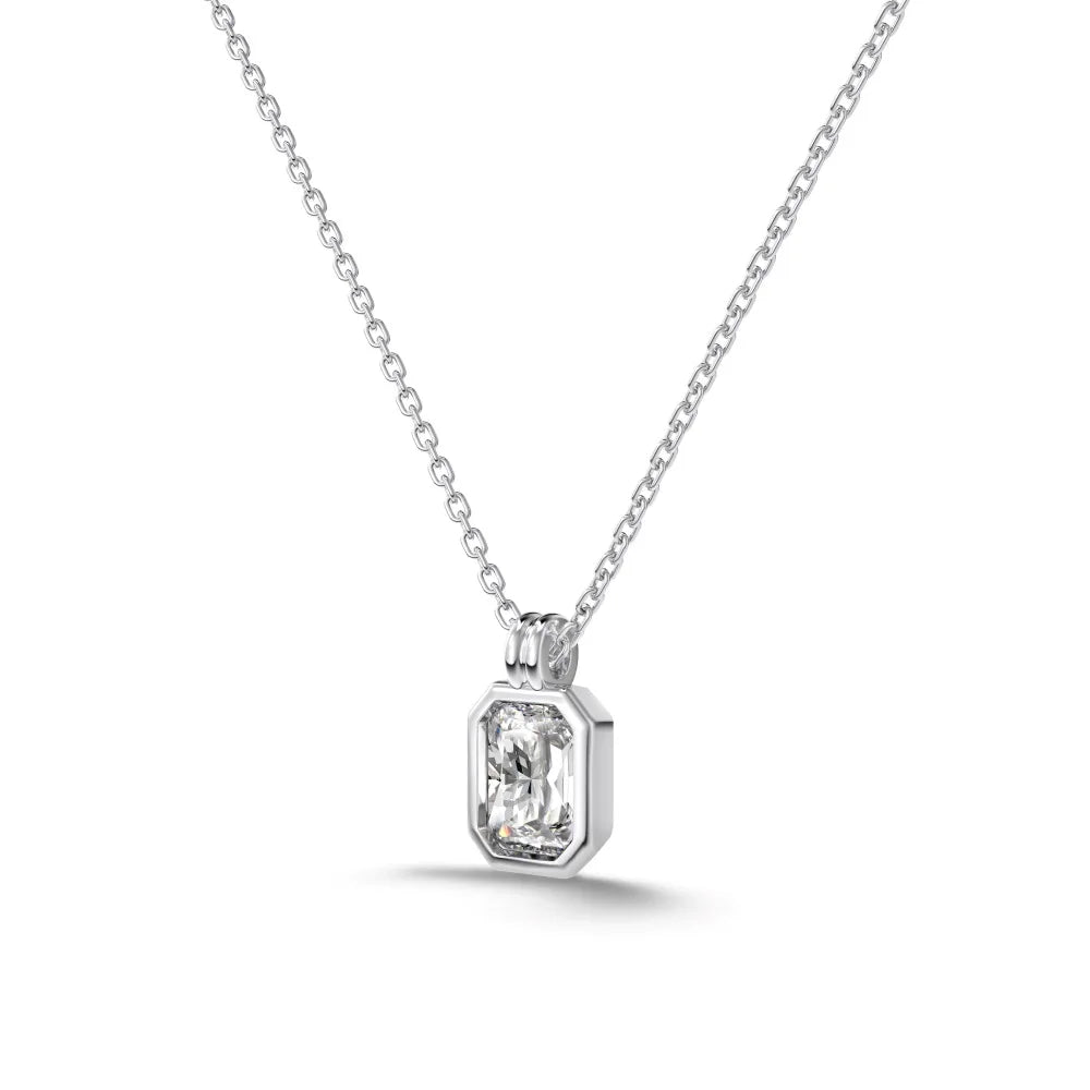 Classic Design Collection 925 Sterling Silver Chain Link Solitaire Rectangle 8A Cubic Zirconia Stone Pendant Necklaces