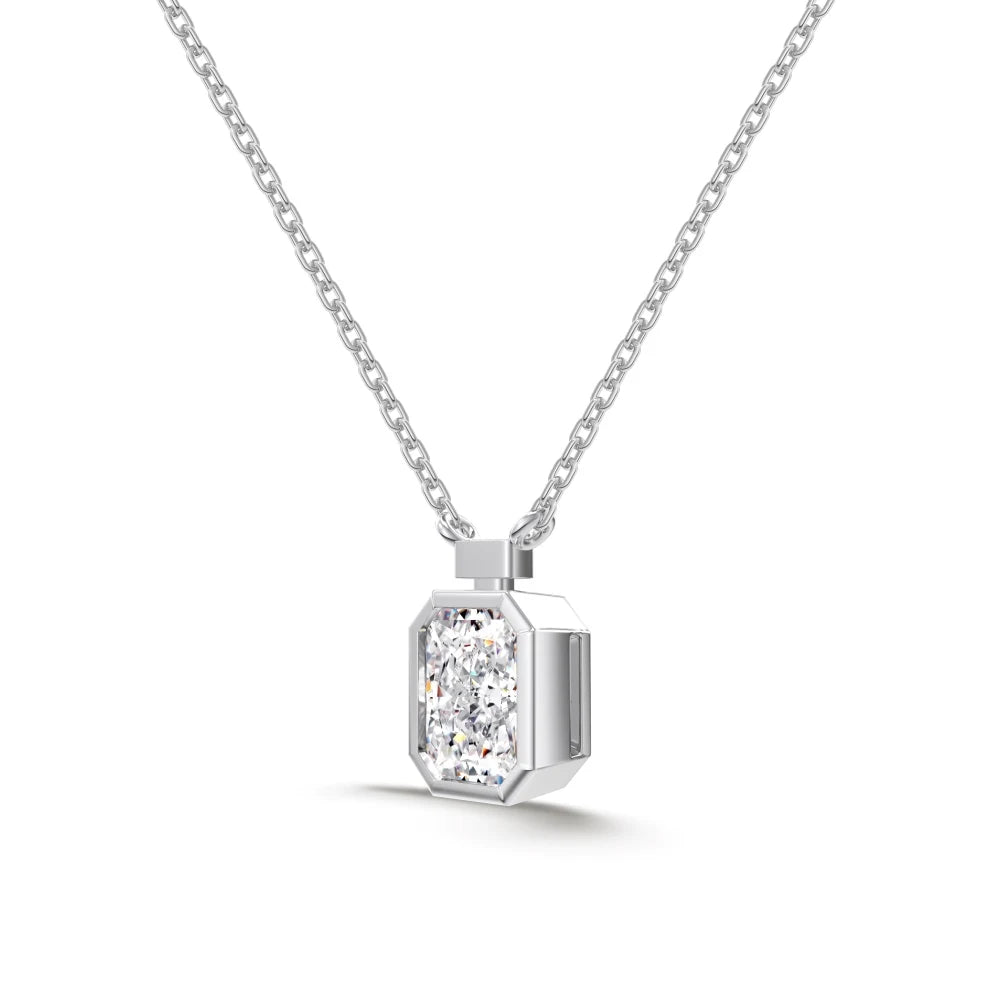 Luxury Fine Jewelry S925 Silver Solitaire Rectangle 8A Crushed Iced Out Cut Cubic Zirconia Pendant Necklace for Women