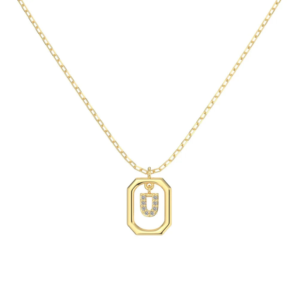 925 Sterling Silver U Initial 5A CZ Necklace product image 6