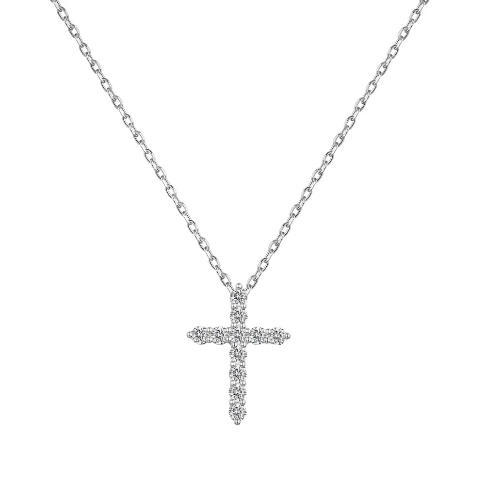 Classic Design Fine Fashion 925 Sterling Silver Link Chain Dazzle 5A Zirconia Stone Cross Pendant Necklace for Women