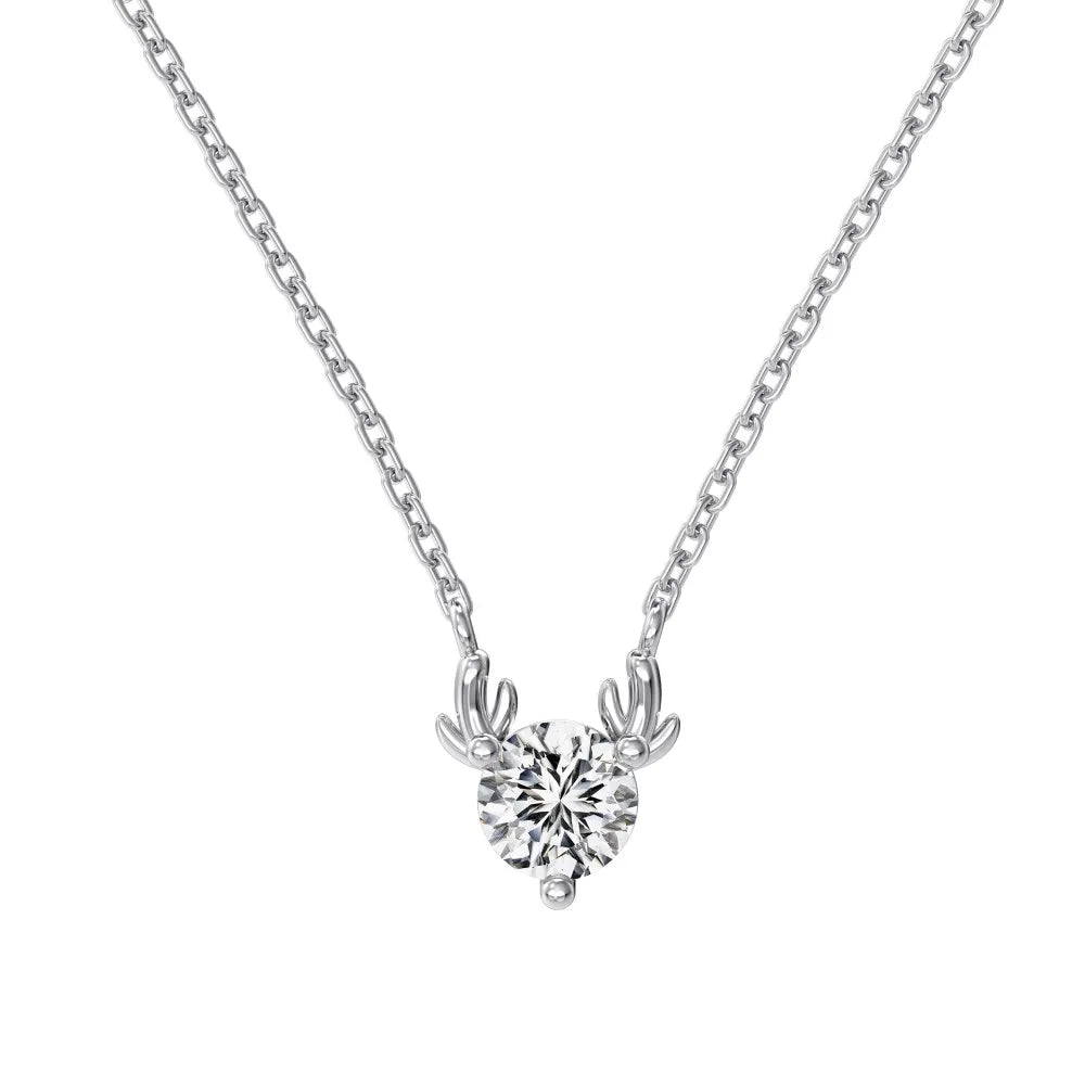 Stylish Delicate Jewelry Rhodium 18K Gold Plated Sterling Silver Link Chain 5A Zirconia Christmas Elk Pendant Necklaces