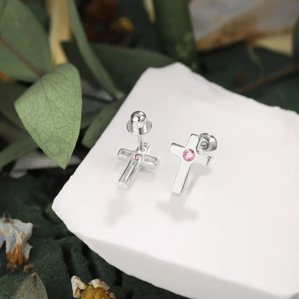 Cross Cubic Zirconia Stud 925 Sterling Silver Earrings by KAKODIY - product view 6