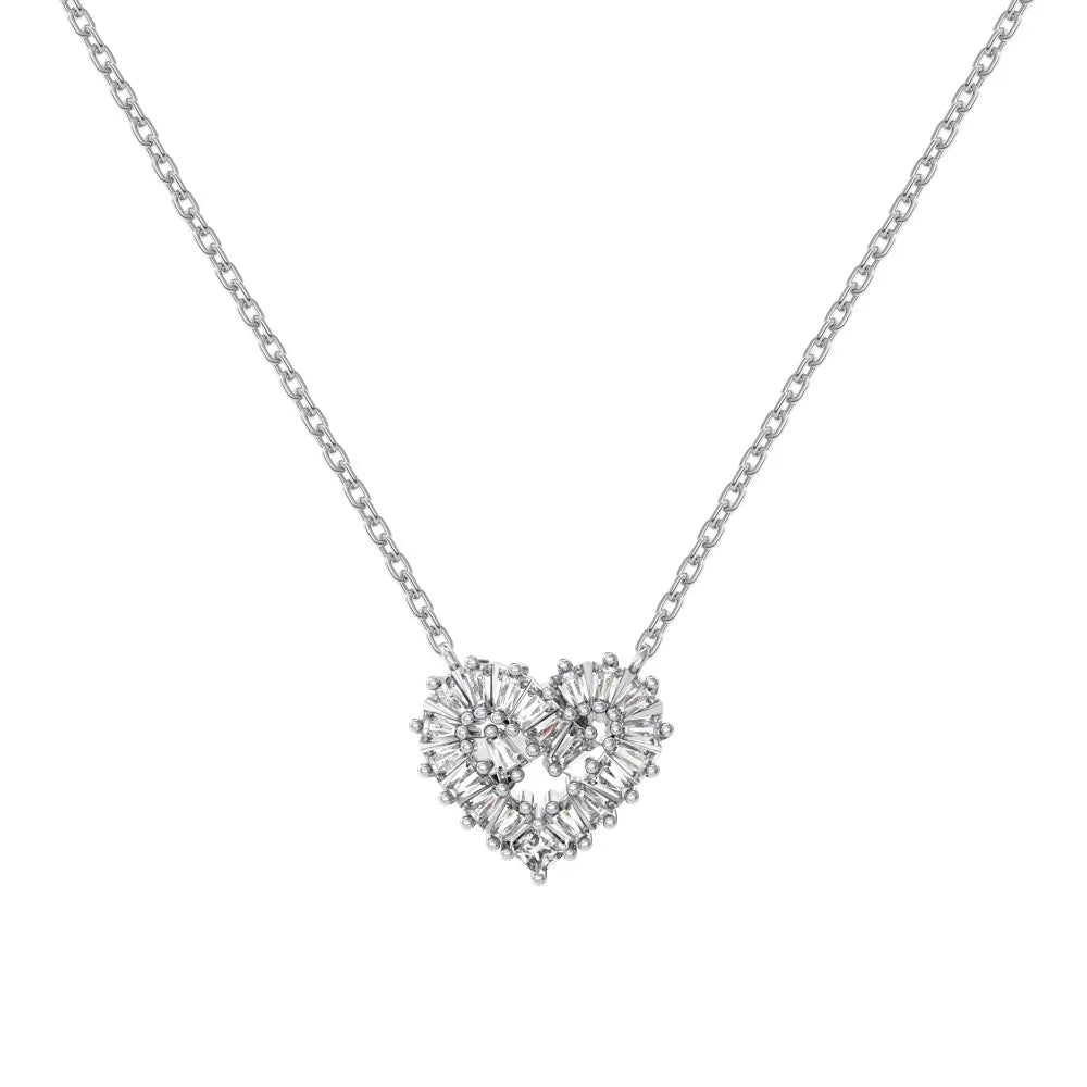 Delicate Design 925 Sterling Silver Hypoallergenic Link Chain Baguette Stone 5A Cubic Zirconia Heart Pendant Necklaces