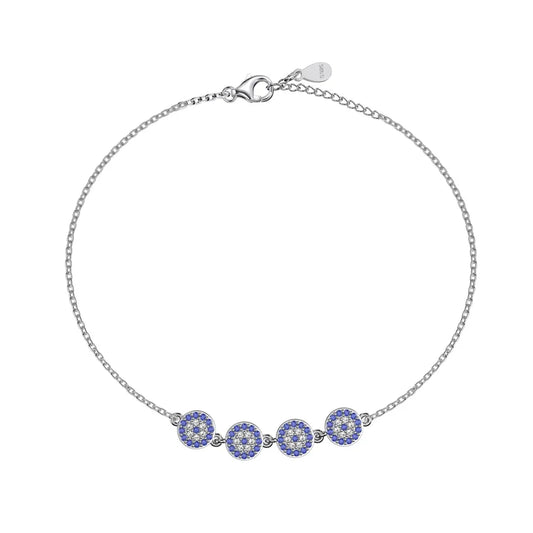 Dylam Unique S925 Sterling Silver Jewelry Lucky Blue Devil Eye Bracelet Cz Cubic Zirconia Four Eyes Tennis Bracelets for Women