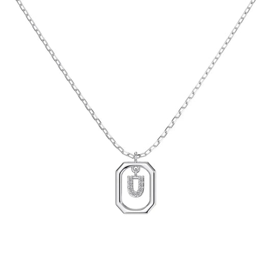 925 Sterling Silver U Initial 5A CZ Necklace by KAKODIY