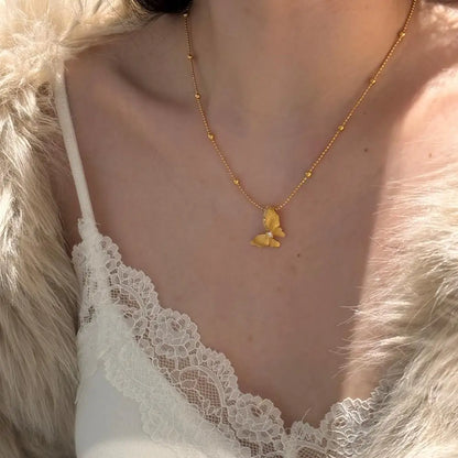 Gold Bead Chain Butterfly Charm Pendant Necklace Zircon Palestine Necklace for Women