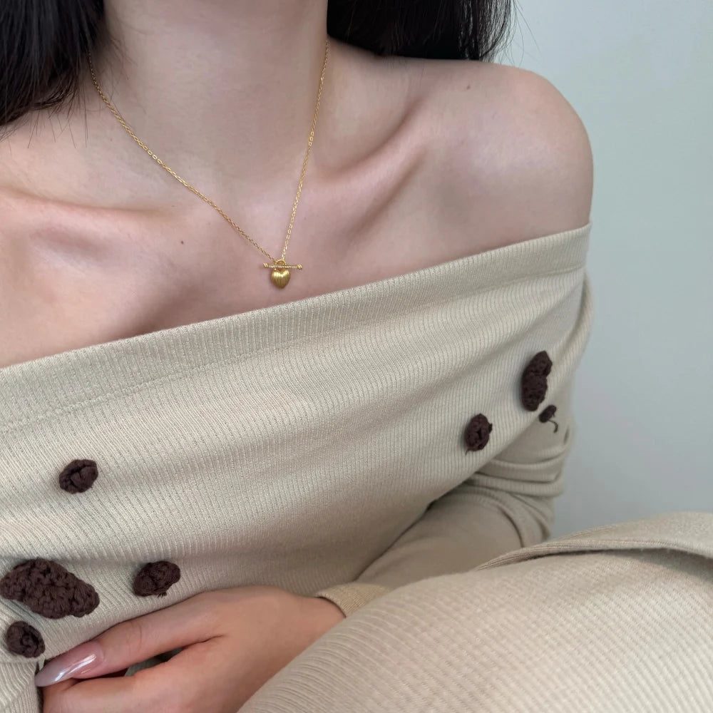 Glamorous Charm Jewelry Hypoallergenic S925 Silver Link Chain Frosted Surface OT Knot Heart Shape Pendant Necklaces