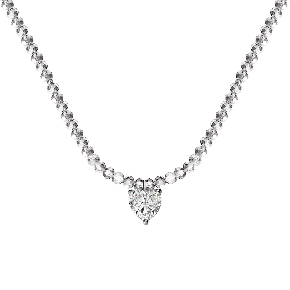 Bohemian Factory Price S925 Sterling Silver Pendants for Women Heart Necklace Zircon Crystal Necklaces Black Bead Jewelry