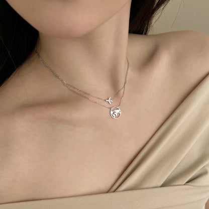 High Quality Silver Hollow World Map Pendant Necklace Earth Jewelry 18K Gold Plated Waterproof Chain Airplane Necklaces