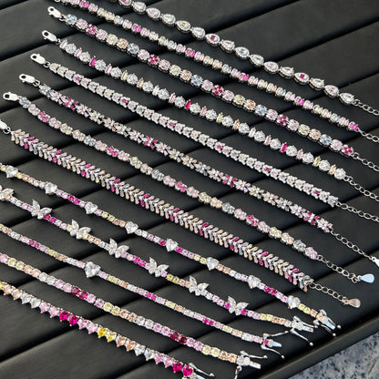 Wholesale Candy Color Jewelry Simple Ins Designer Bracelet Handmade Sterling Silver S925 Rainbow Tennis Bracelets Women
