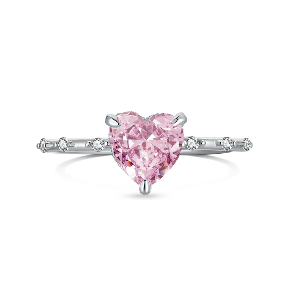 S925 Silver Hypoallergenic Rhodium Plated 8A Crushed Iced Out Cut Cubic Zirconia Heart Wedding Ring