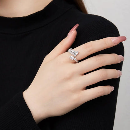 Minimalist Design S925 Silver Rhodium Plated Double Layer Snake Row 5A Zirconia Wedding Engagement Promise Bridal Ring