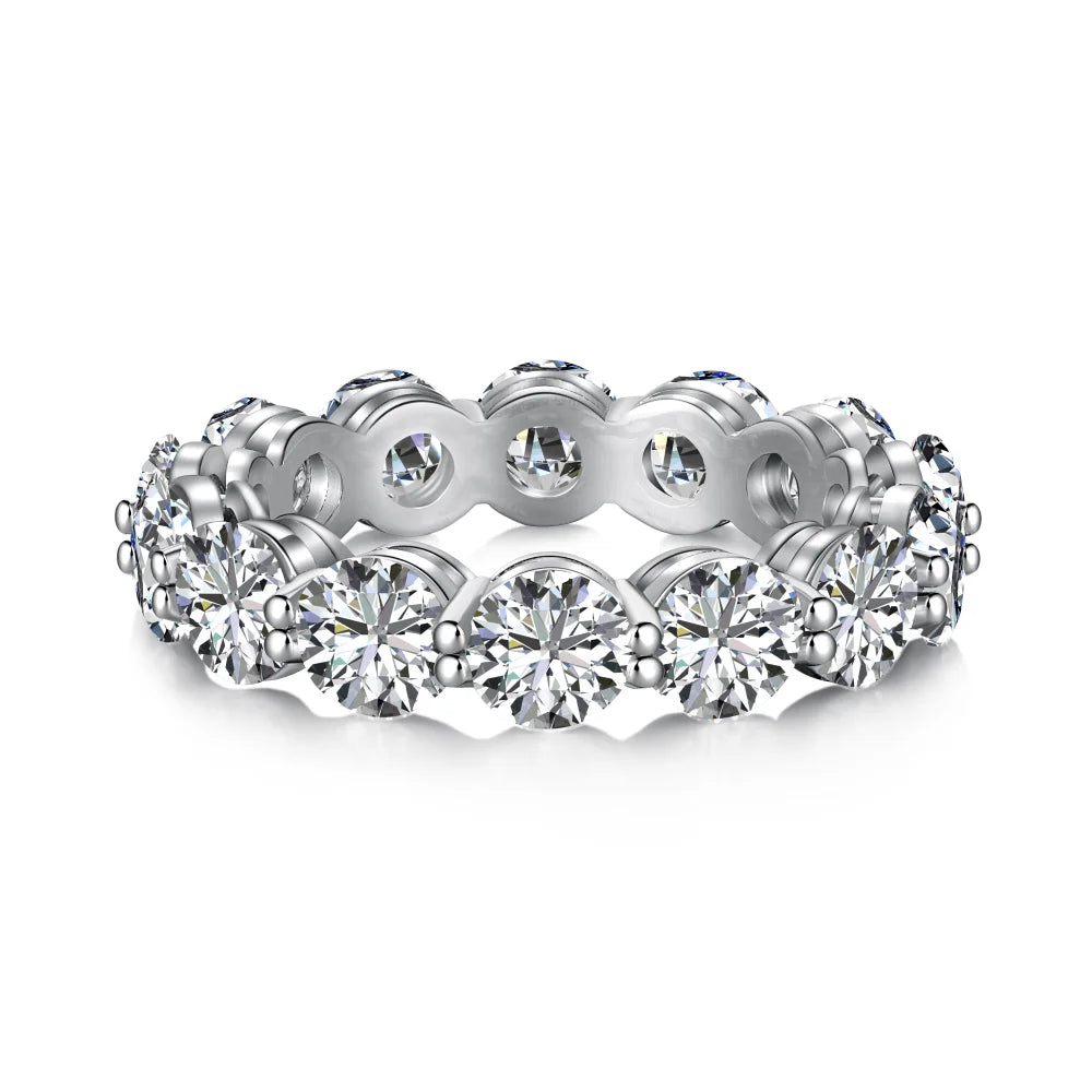 Classic Design Jewelry Women Rhodium Plated 925 Sterling Silver Eternity Band 5A Cubic Zirconia Wedding Promise Ring