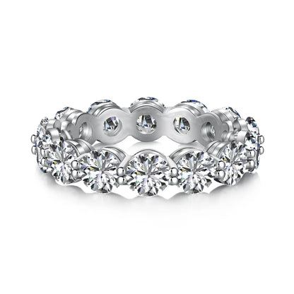 Classic Design Jewelry Women Rhodium Plated 925 Sterling Silver Eternity Band 5A Cubic Zirconia Wedding Promise Ring