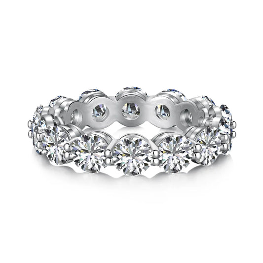 Classic Design Jewelry Women Rhodium Plated 925 Sterling Silver Eternity Band 5A Cubic Zirconia Wedding Promise Ring
