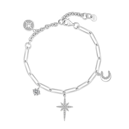 925 Sterling Silver Moon & Star CZ Chain Bracelet product image 7