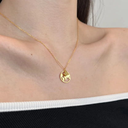 Non Tarnish S925 Sterling Silver Travel Globe World Map Pendant Necklace Round 18K Gold Plated Hollow Out Necklaces Women