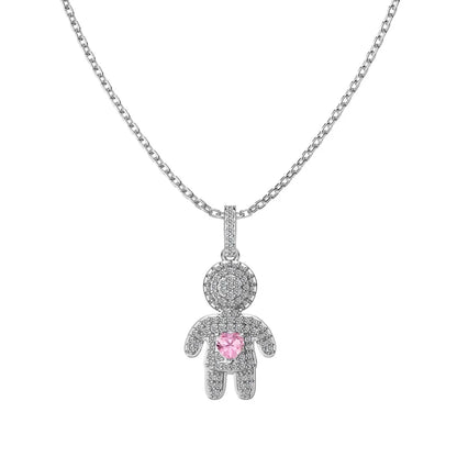 New Design 925 Sterling Silver Cute 5A Cubic Little Boy Pendant Necklaces for Women Girls Lady