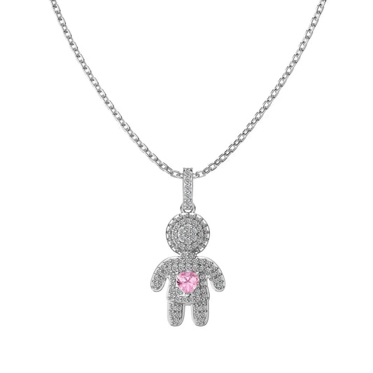 New Design 925 Sterling Silver Cute 5A Cubic Little Boy Pendant Necklaces for Women Girls Lady
