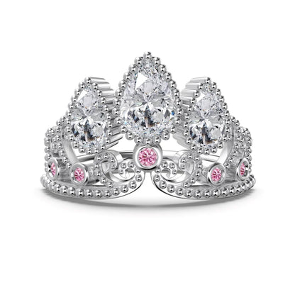 Luxurious Design Fine Top Jewellery 925 Silver Pear Circle Waterdrop Shape 5A Cubic Zirconia Princess Crown Women Rings
