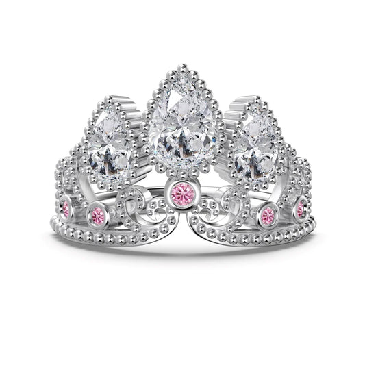 Luxurious Design Fine Top Jewellery 925 Silver Pear Circle Waterdrop Shape 5A Cubic Zirconia Princess Crown Women Rings