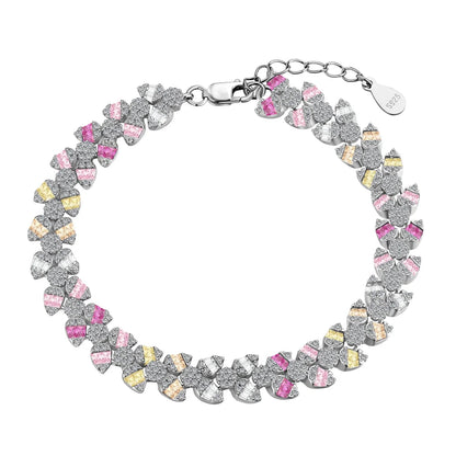Iced Out S925 Sterling Silver Bracelet Jewelry Set Cz Cubic Zirconia Colorful Pink Stone  Tennis Bracelets Women