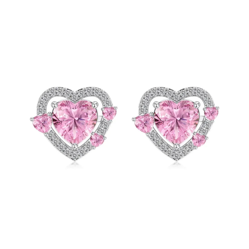 KAKODIY Shiny 925 Sterling Silver Birthstone Stud Earrings Women Heart Monolithic Pink 5A Cubic Zirconia Stud Earrings Fine Gift - product image 1