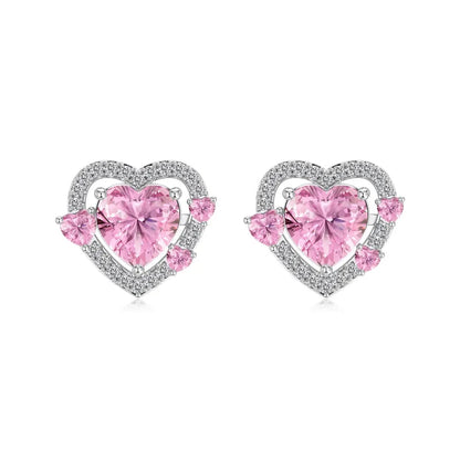 KAKODIY Shiny 925 Sterling Silver Birthstone Stud Earrings Women Heart Monolithic Pink 5A Cubic Zirconia Stud Earrings Fine Gift - product image 1