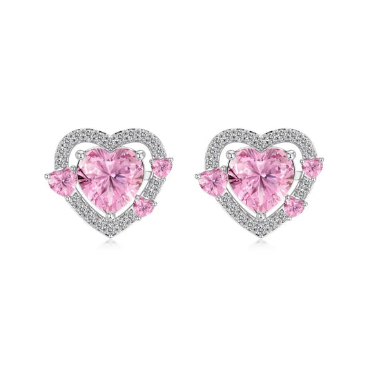 KAKODIY Shiny 925 Sterling Silver Birthstone Stud Earrings Women Heart Monolithic Pink 5A Cubic Zirconia Stud Earrings Fine Gift - product image 1
