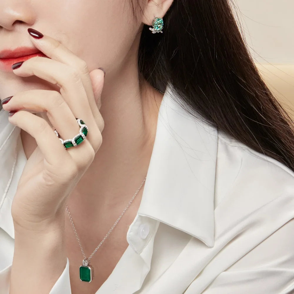 KAKODIY Boutique Jewelry 925 Sterling Silver Earrings Oval Cube Zirconia Green Emerald Earrings Custom Female Direct Earrings - product image 2