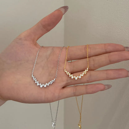 Minimalist Jewelry S925 Sterling Silver 18K Gold Plated Necklace Curved Cz Cubic Zircon Cluster Heart Necklaces for Girls Women