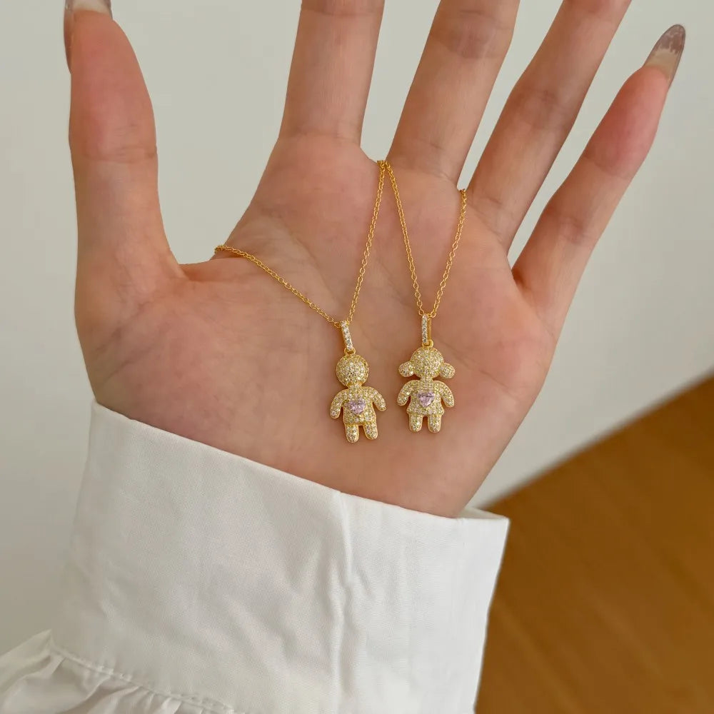 New Design 925 Sterling Silver Cute 5A Cubic Little Boy Pendant Necklaces for Women Girls Lady