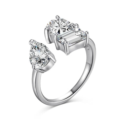 New Designer Elegance Fine Fashion Jewelry Rings Solid Sterling Silver Multiple Shape 1ct 5A Zirconia Open Adjustable Ring