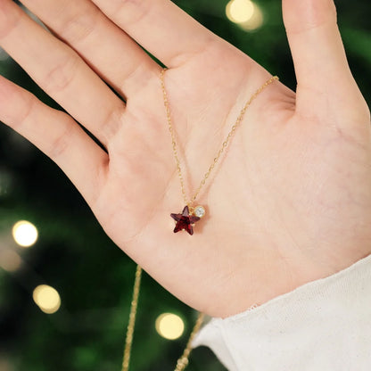 Luxurious Christmas Xmas Festival Gift Jewelry Sterling Silver 5A Cubic Zirconia Ruby Gemstone Star Pendant Necklaces